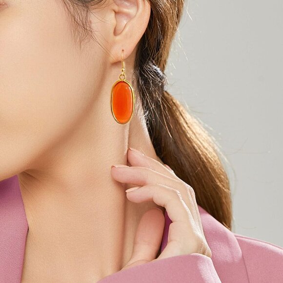 Women's Natural Crystal Healing Stone Drop Dangle Earrings Orange Jewelry - Picture 2 of 6